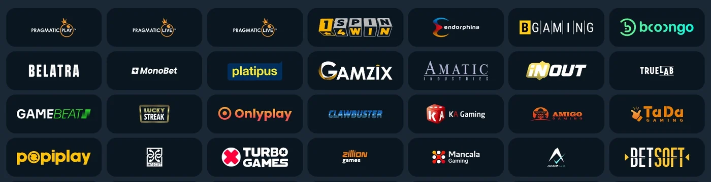 Spelproviders in de lobby van Slotorado Casino